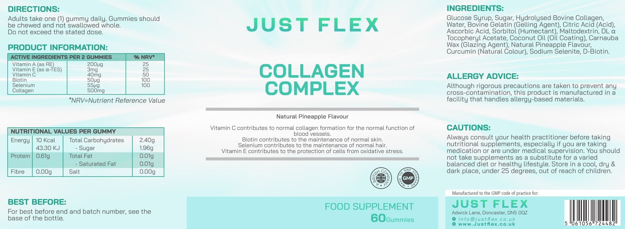 Just Flex Collagen Complex - 60 Pineapple Flavour Gummies - Just Flex