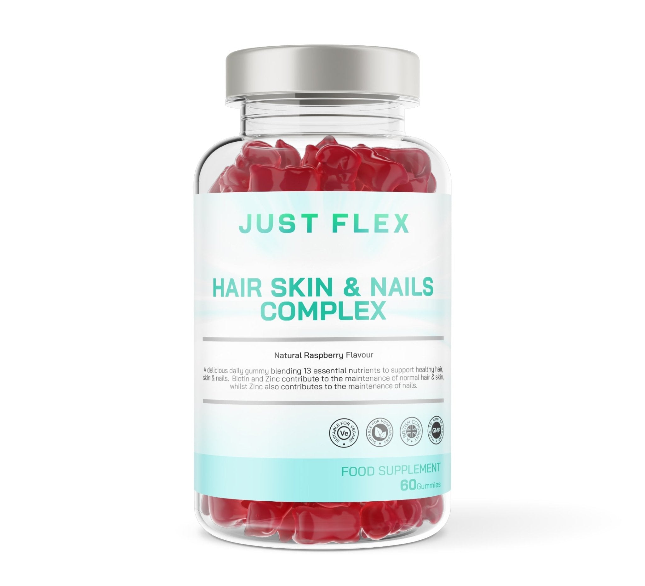 Just Flex Hair Skin & Nails Complex - 60 Natural Raspberry Flavour Gummies