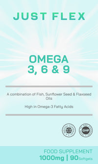Just Flex Omega 3, 6 & 9 Fish Oil 1000mg 90 Softgel Capsules - Just Flex